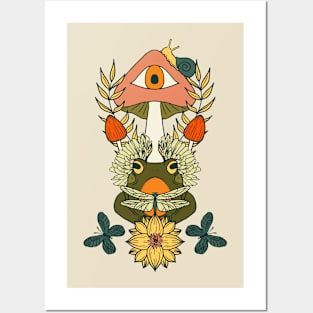 Retro Toadstool Psychedelic Frogs, Surreal Mushrooms, and Blooms Posters and Art